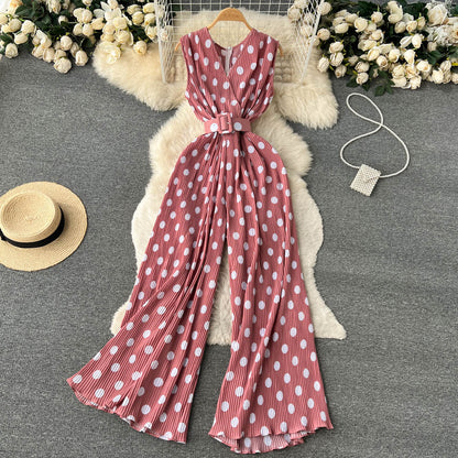Chic Polka Dot Chiffon Jumpsuit by Greta 