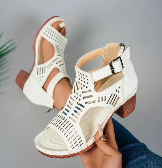 Chic Cutout Greta  Chunky Heel Sandals