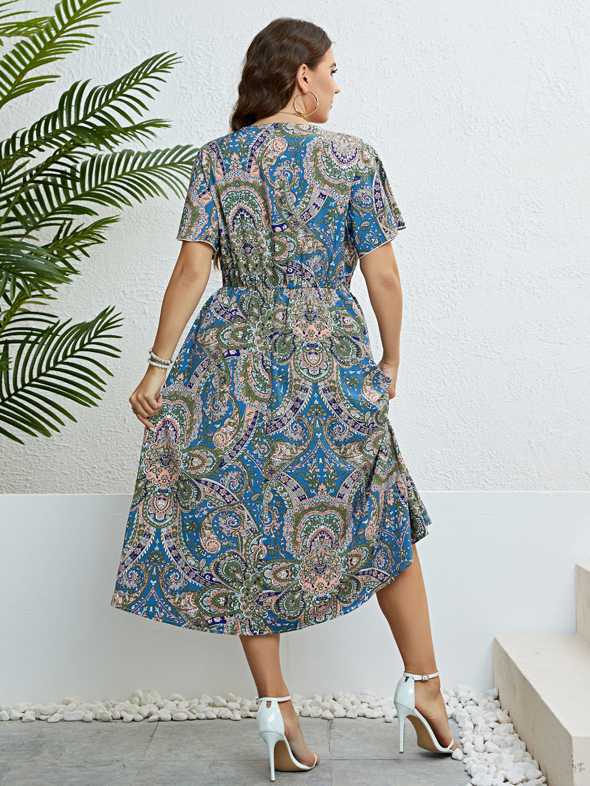 Retro Print Greta  V-Neck Summer Dress