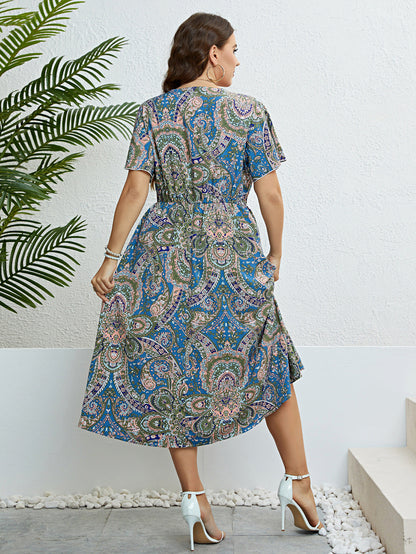 Retro Print Greta  V-Neck Summer Dress