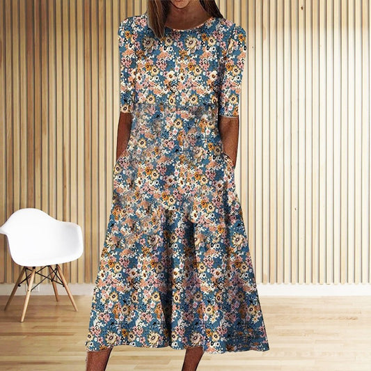 Floral Print Round Neck Dress by Greta 