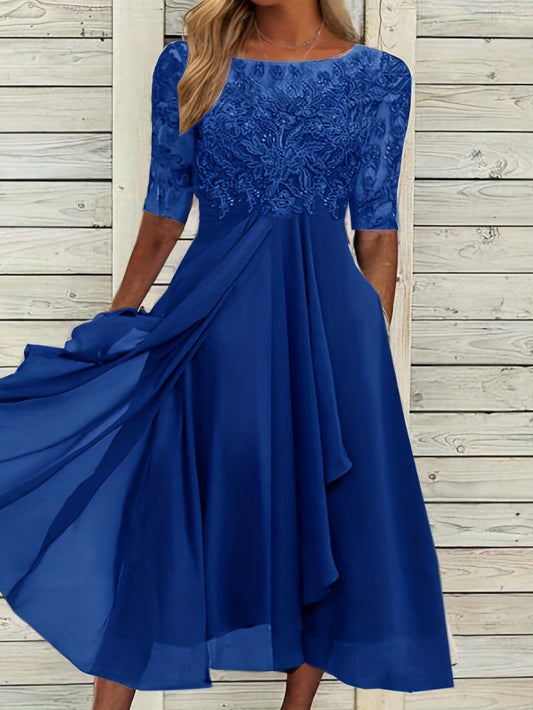 Elegant Greta  Lace Midi Evening Dress