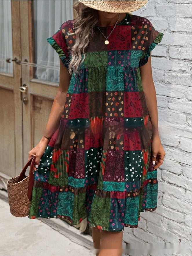Boho Patchwork Greta  Summer Midi Dress