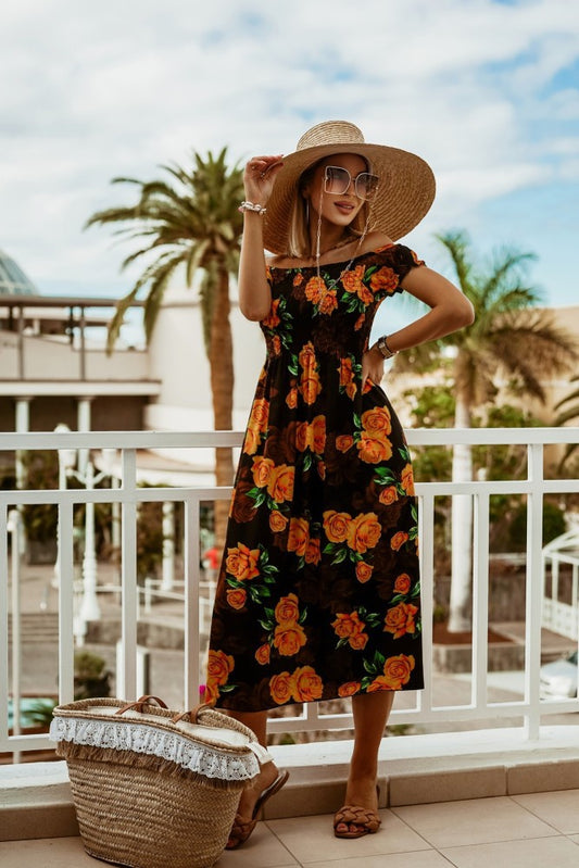 Boho Off Shoulder Greta  Summer Print Dress