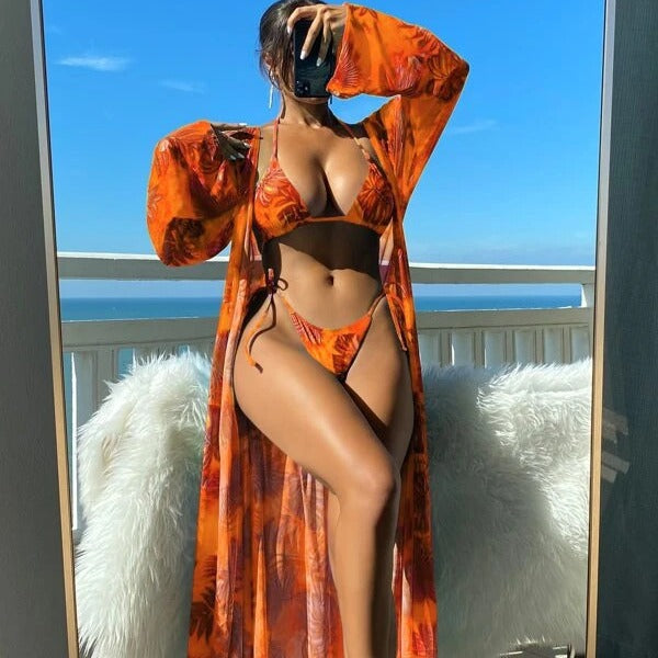 Vibrant Floral Greta  Long Sleeve Bikini Set