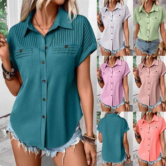 Pleated Shoulder Short Sleeve Top by Greta 
