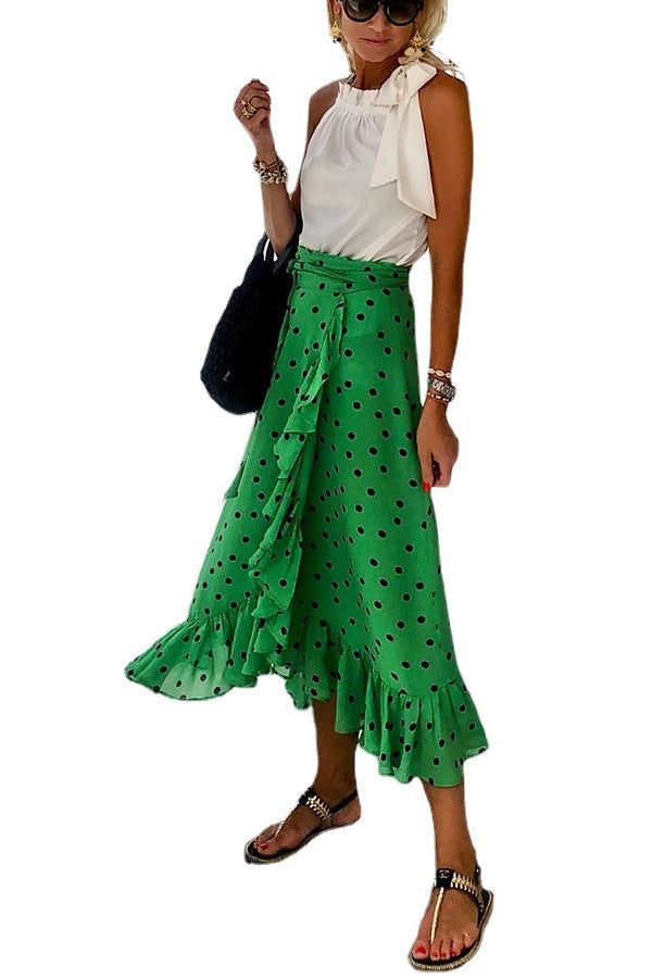 Ruffled Green Polka Dot Skirt by Greta 
