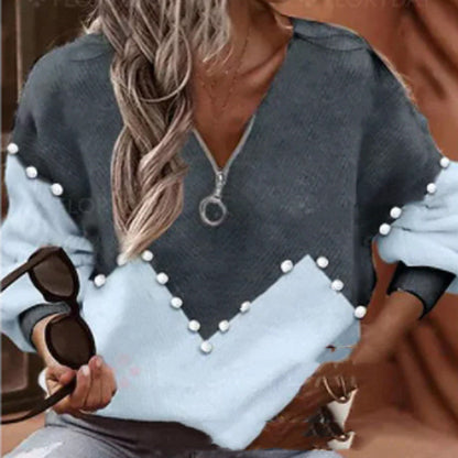 Chic Pearl Trim Greta  Knitted Sweater Blouse