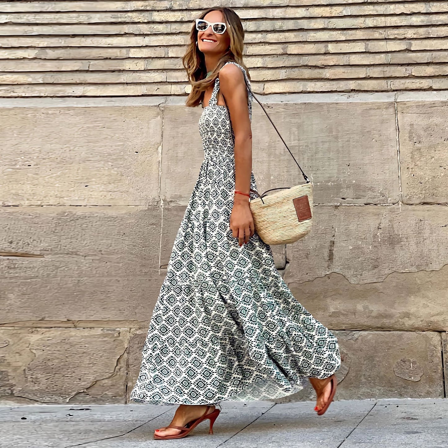 Elegant Floral Strap Dress by Greta 