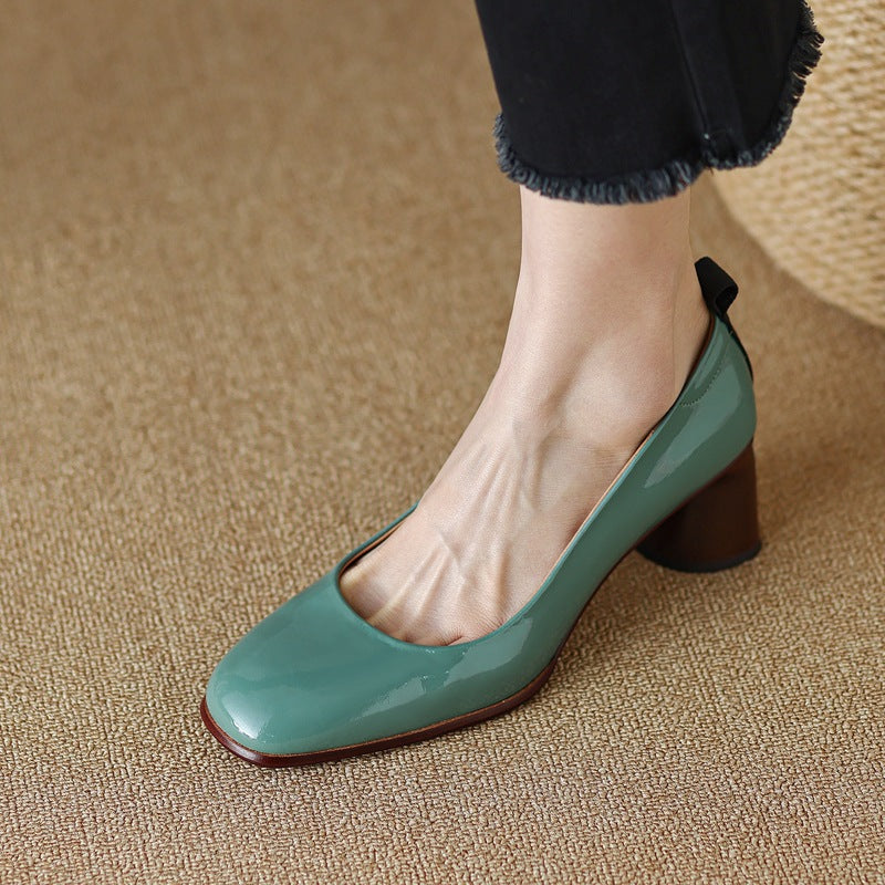 Elegant Leather Chunky Heels by Greta 