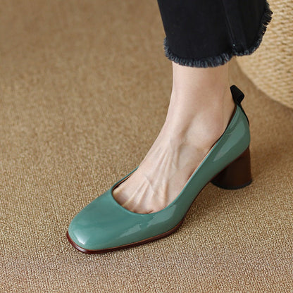 Elegant Leather Chunky Heels by Greta 