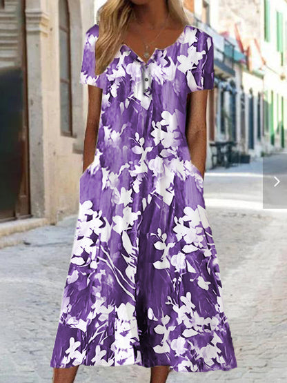 Artful 3D Print Dress by Greta , Short Sleeve