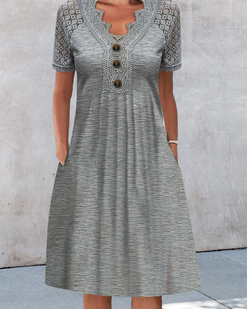 Lace V-Neck Gray Dress by Greta 