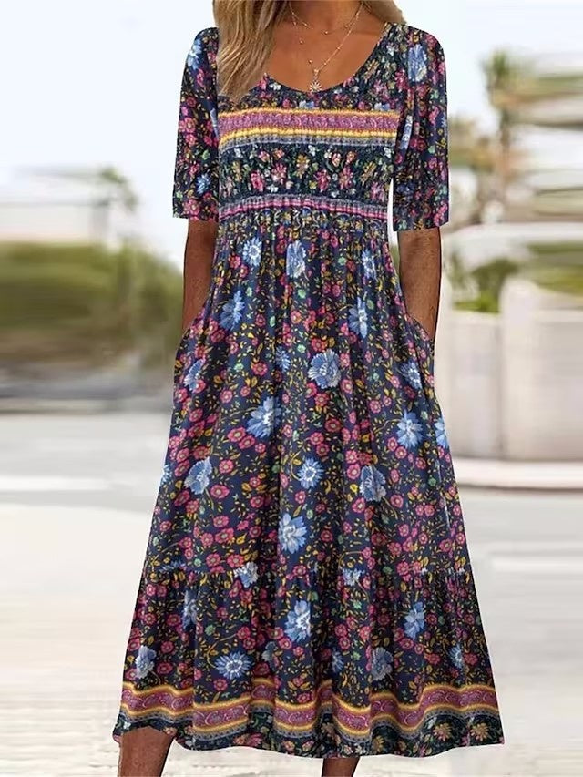 Boho Floral Greta  Summer Midi Dress
