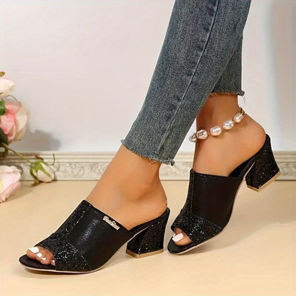 Sparkling Chunky Heel Greta  Plus Sandals