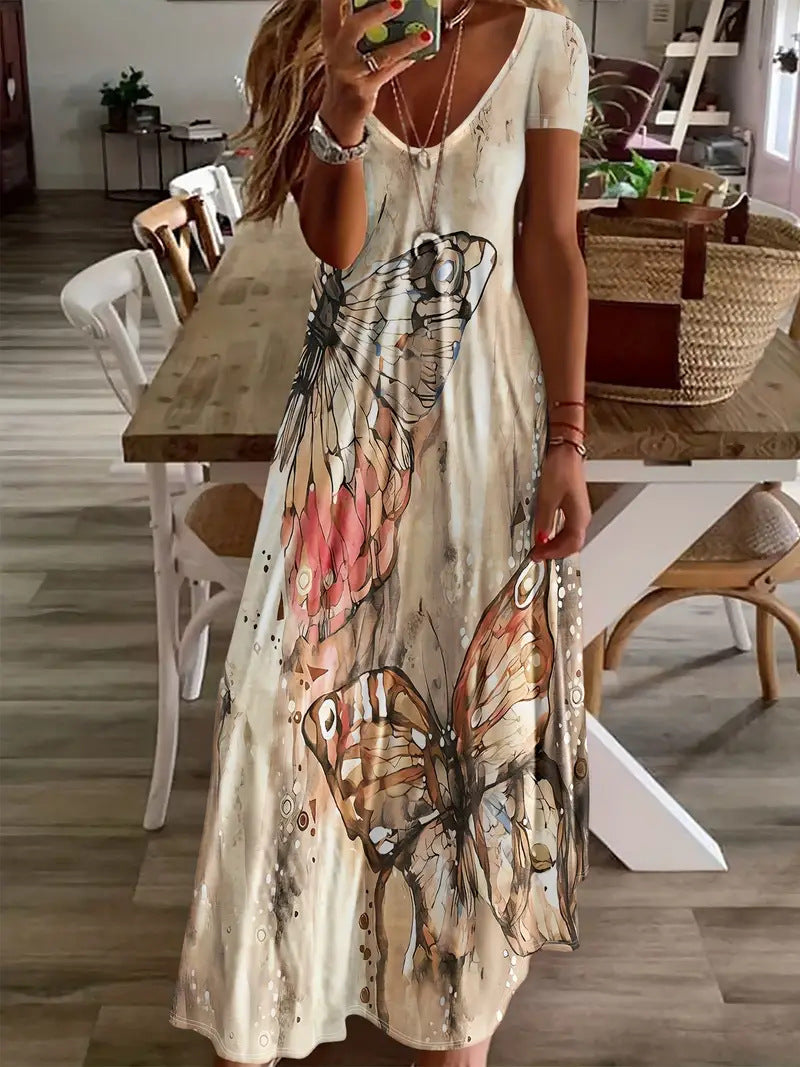 Bohemian Butterfly Print Greta  Maxi Dress