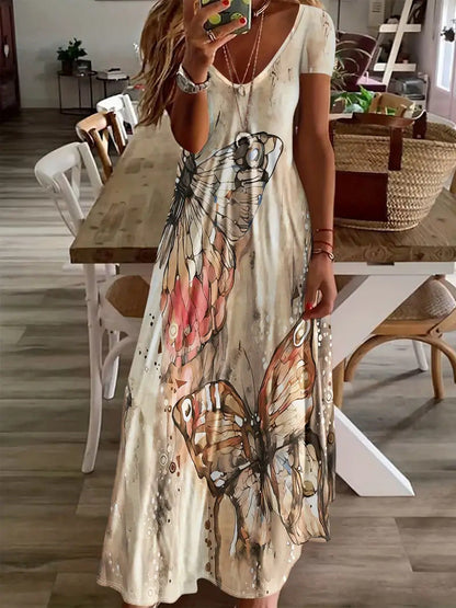 Bohemian Butterfly Print Greta  Maxi Dress
