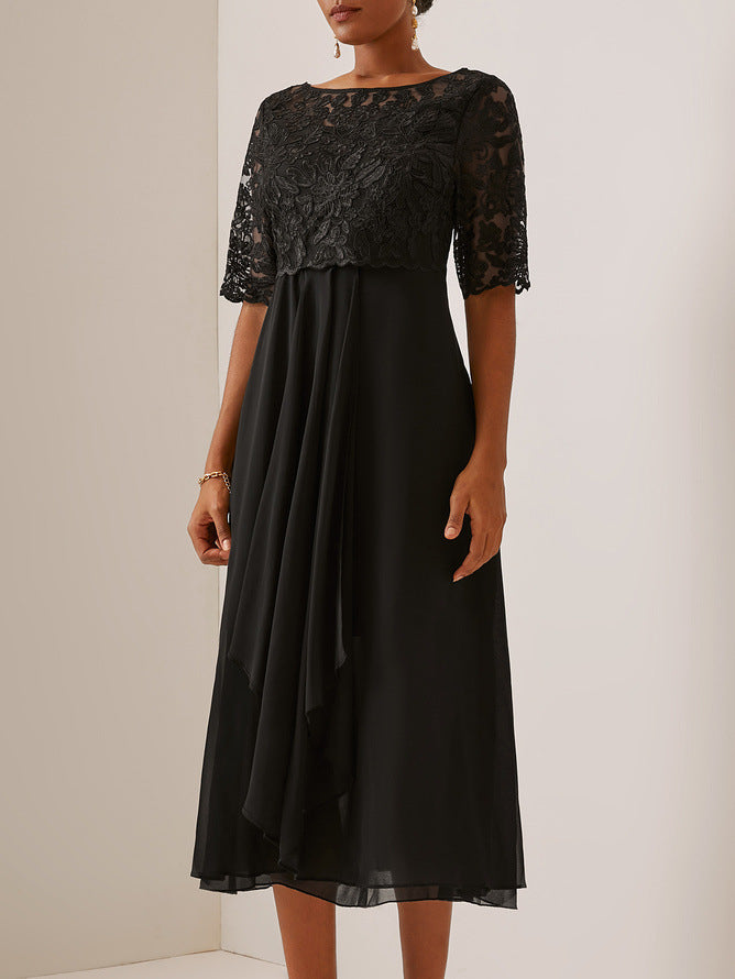 Elegant Greta  Lace Midi Evening Dress
