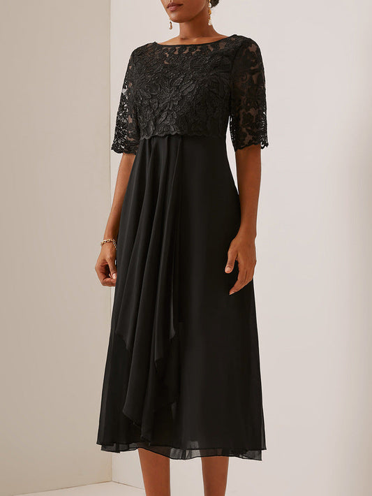 Elegant Greta  Lace Midi Evening Dress