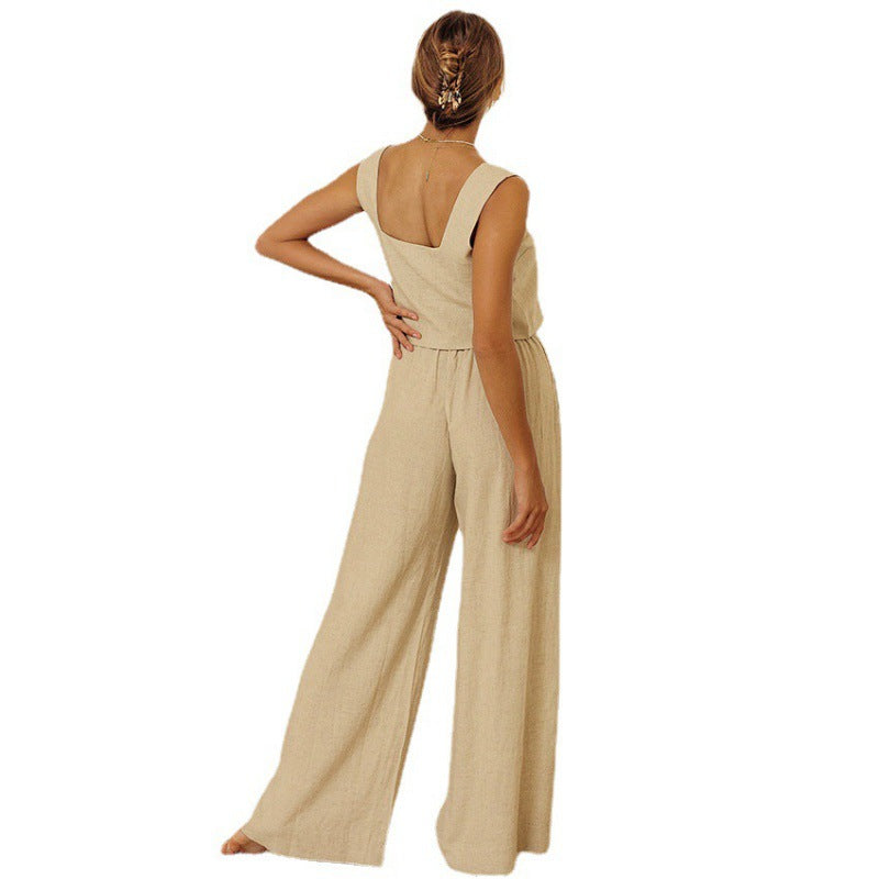 Relaxed Cotton Linen Vest Set by Greta 