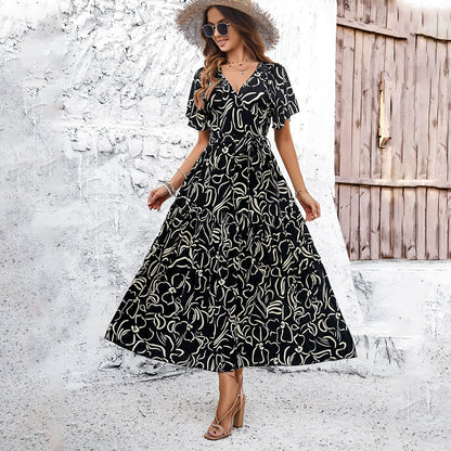 Chic Geometric Greta  Short Sleeve Midi Dress