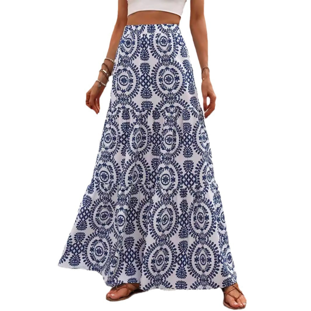 Blue Porcelain Print Greta  Swing Skirt