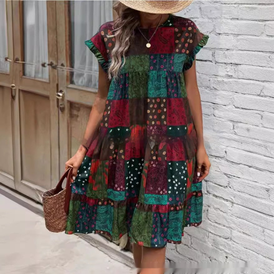 Boho Patchwork Greta  Summer Midi Dress