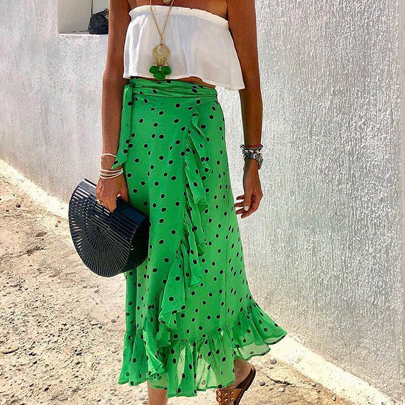 Ruffled Green Polka Dot Skirt by Greta 