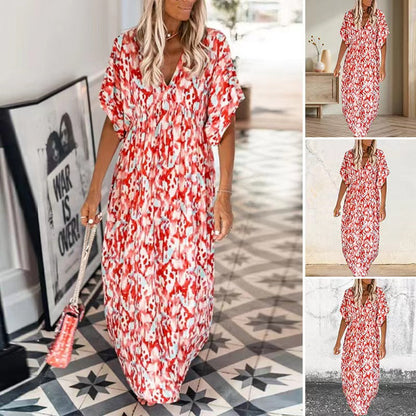 Vibrant Printed V-Neck Maxi Dress by Greta 