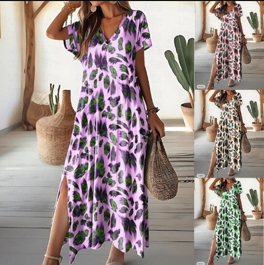 Vibrant Split V-Neck Dress by Greta 