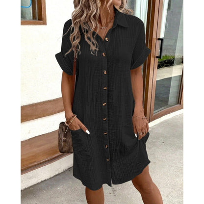Chic Greta  Cotton Linen Shirt Dress
