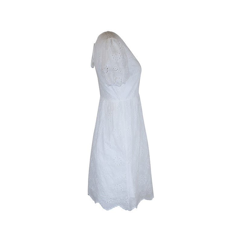 Elegant Eyelet Greta  Puff Sleeve Dress