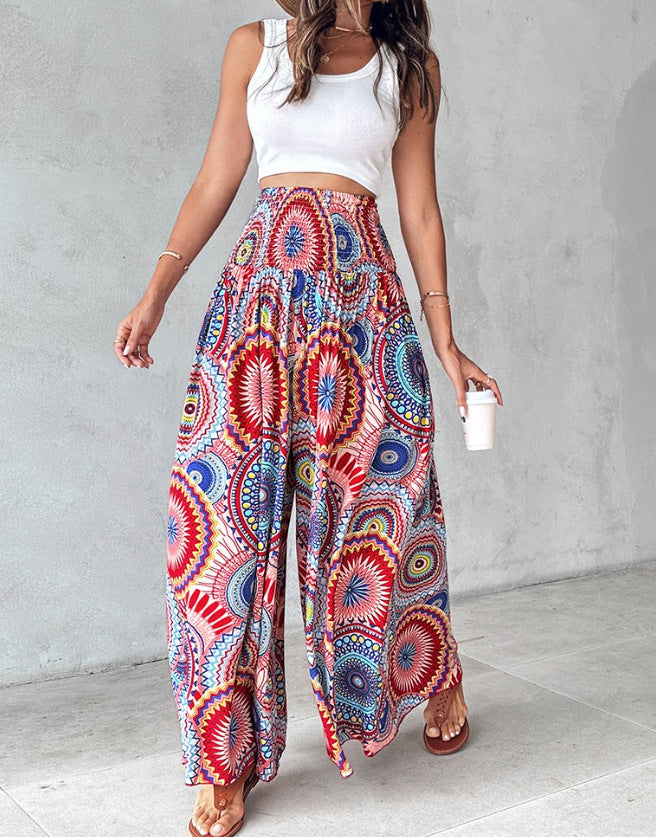 Retro Floral Wide-Leg Pants by Greta 