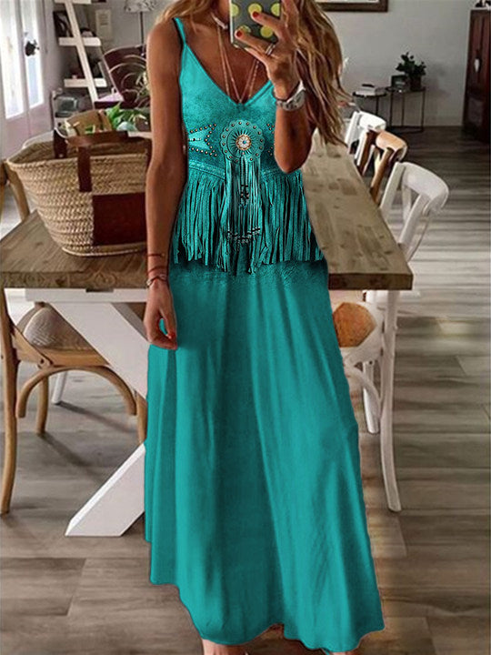 Chic Map Print Greta  High Waist Maxi Dress