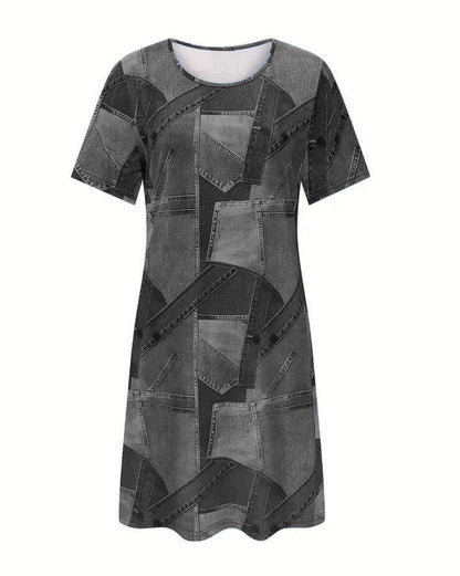 Chic Denim Print Greta  A-Line Summer Dress