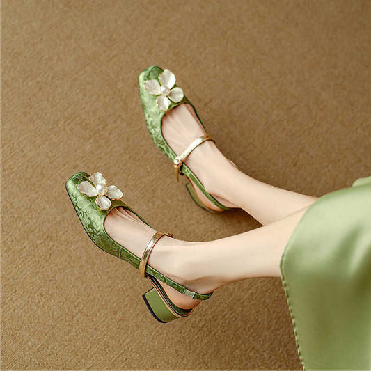 Vintage Floral Greta  Square Toe Heels