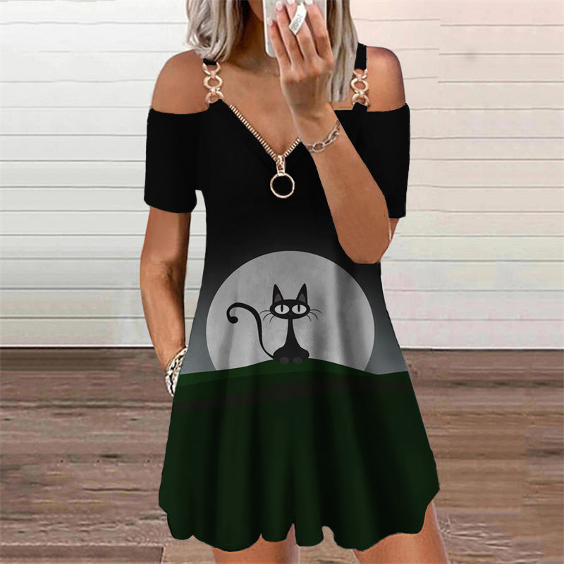 Chic Print Short Sleeve Dress by Greta 