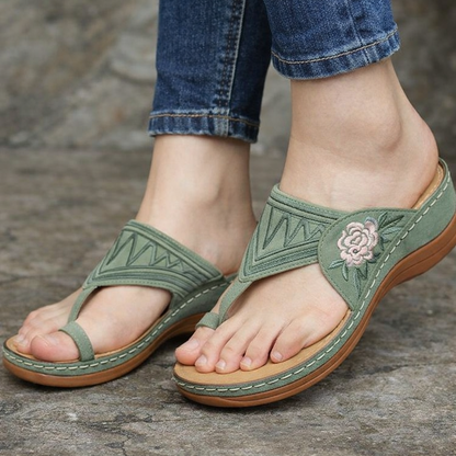 Embroidered Floral Wedge Sandals by Greta 