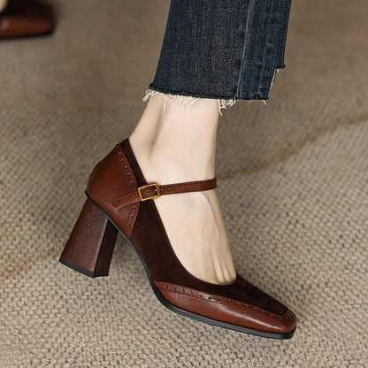 Elegant Greta  Square Toe Chunky Heels