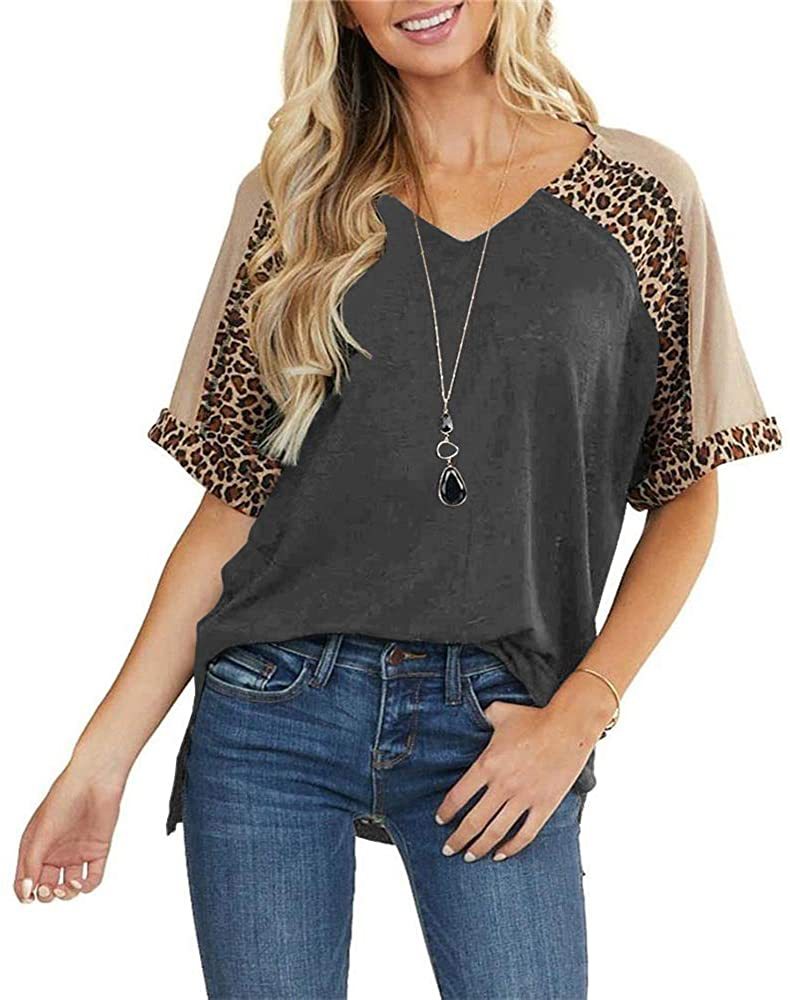 Leopard Splice Greta  Casual Short Sleeve Top