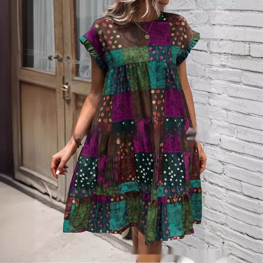 Boho Patchwork Greta  Summer Midi Dress