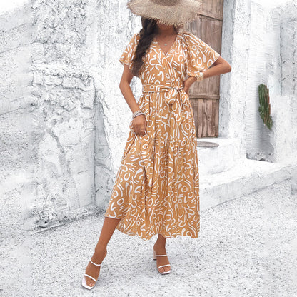 Chic Geometric Greta  Short Sleeve Midi Dress