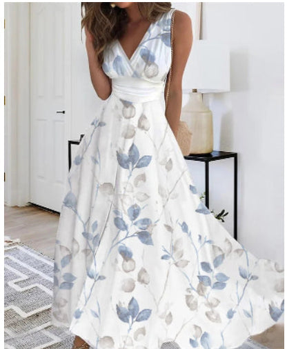 Floral V-Neck High Waist Dress by Greta 