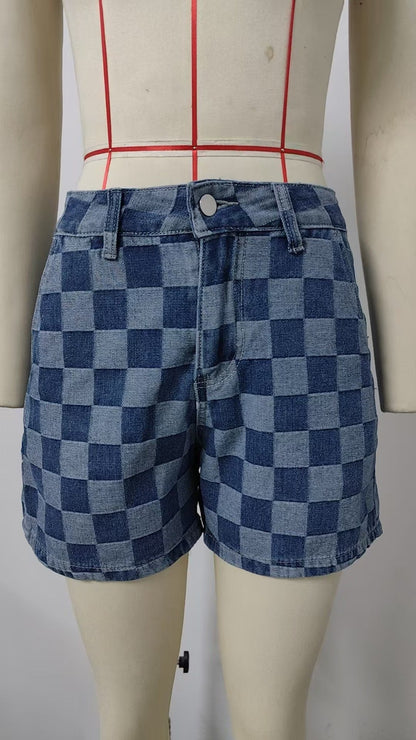 Trendy Greta  Geometric Denim Short Set