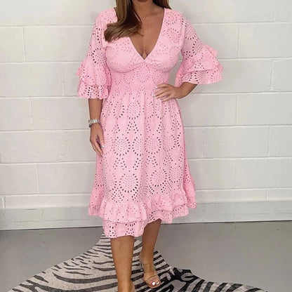 Chic Embroidered V-Neck Dress by Greta 