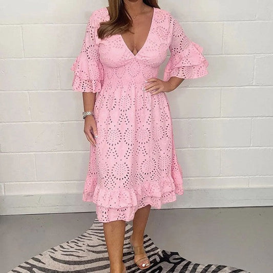 Chic Embroidered V-Neck Dress by Greta 