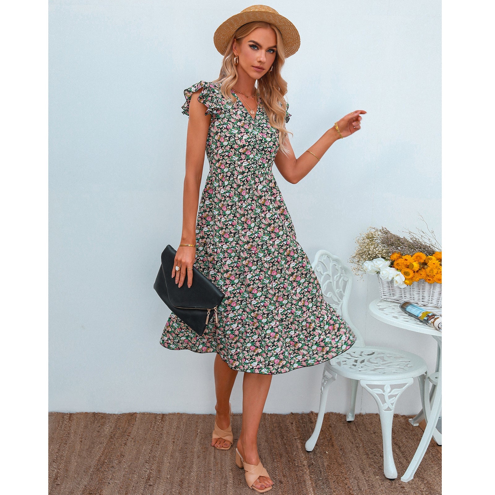 Chic Floral Midi Dress by Greta 