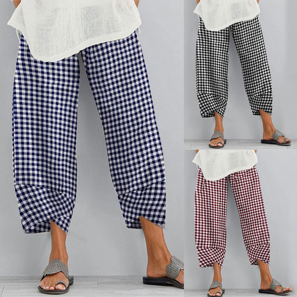 Versatile Checkered Cropped Pants by Greta 