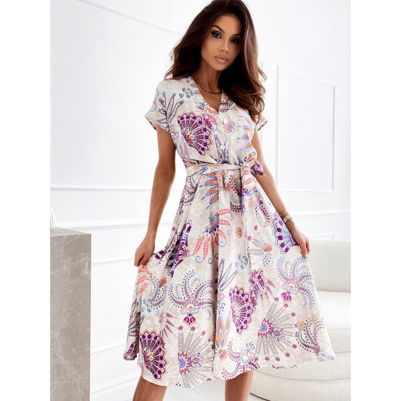 Vibrant Floral Greta  V-Neck Summer Dress