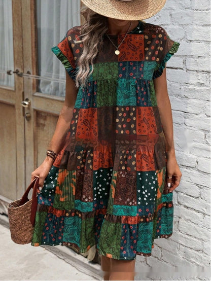 Boho Patchwork Greta  Summer Midi Dress